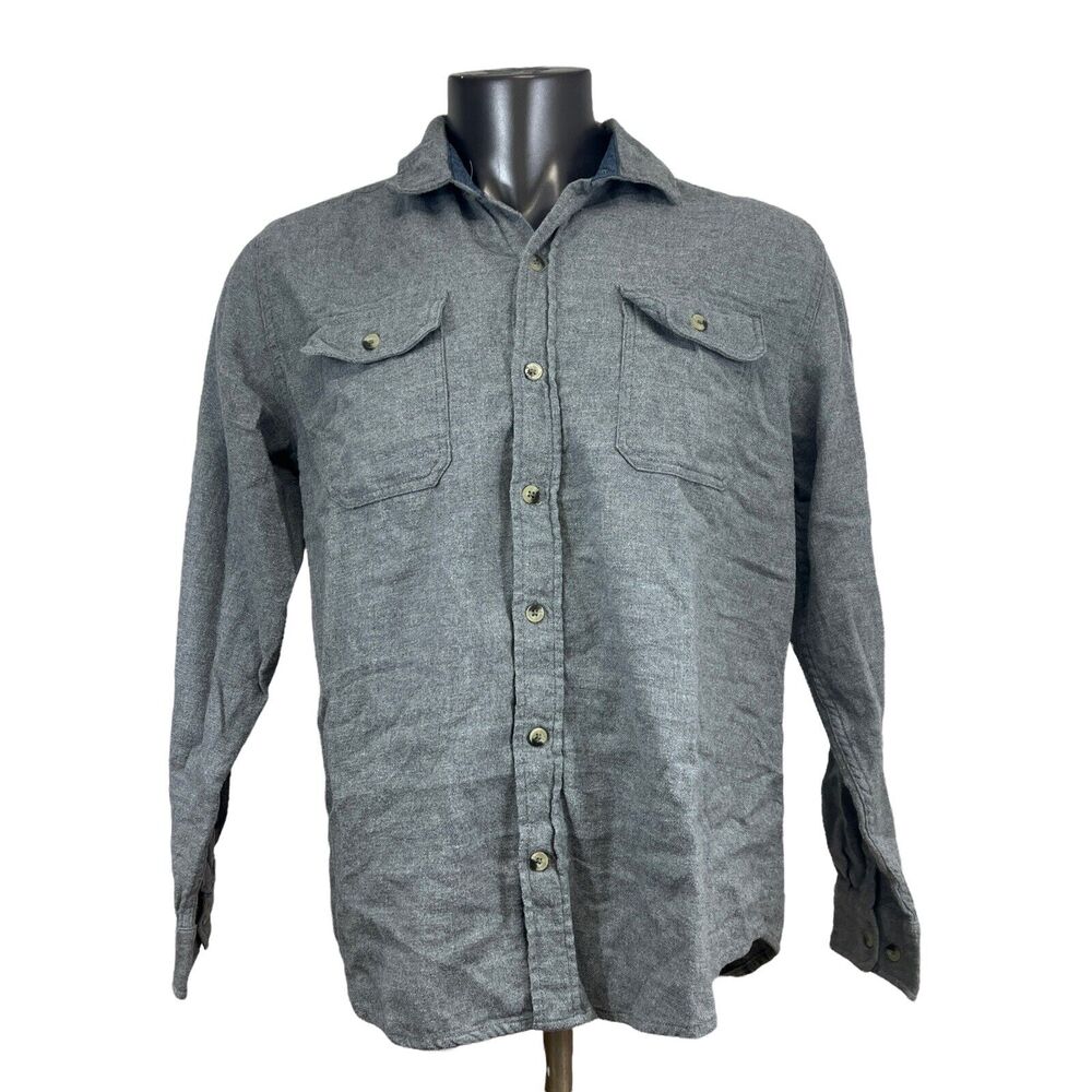 Woolrich Men's Button Up Shirt Gray Flannel Long Sleeve Size Large L